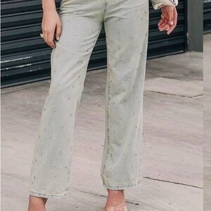 Women's Light Gray Embellished Jeans
